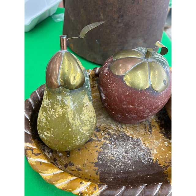 Mediterranean Vintage Pottery Fruit and Basket With Brass Accents For Sale - Image 3 of 8