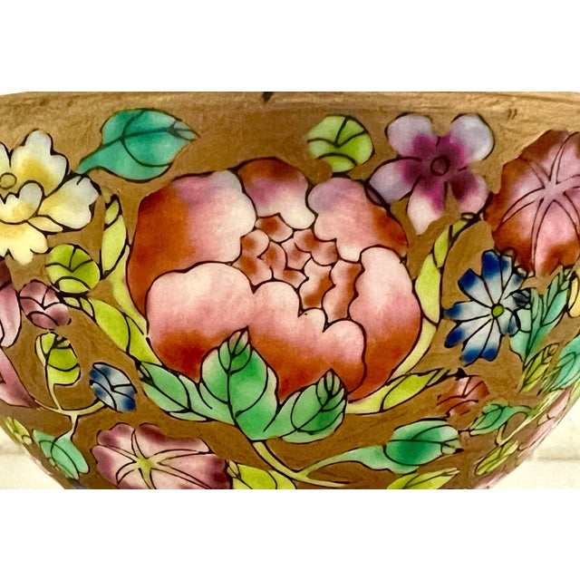 Fine Chinese Translucent Famille Rose 'Eggshell' Porcelain & Gilt Bowl (Millefleurs/Hundred Flowers) For Sale - Image 9 of 11