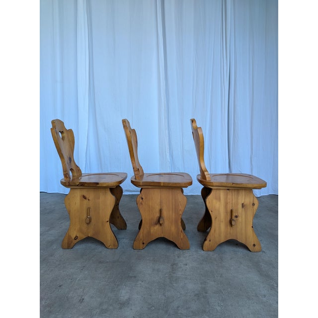 Vintage Tyrolean Wooden Heart Cut-Out Backrest Farmhouse Chair, 1970s, Set of 3 For Sale - Image 3 of 18