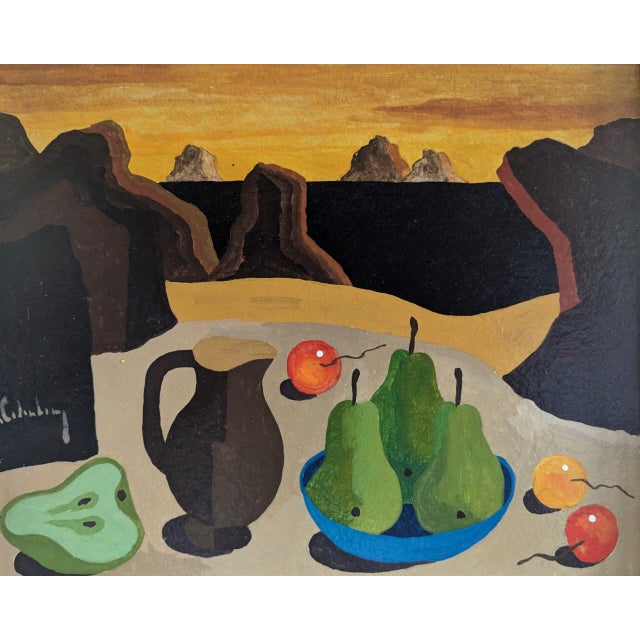 Vintage 'Surrealist Still Life' Original Still Life Landscape Tempera Painting by Swedish Artist Eric Cederberg (1897-1984), Framed For Sale - Image 10 of 12