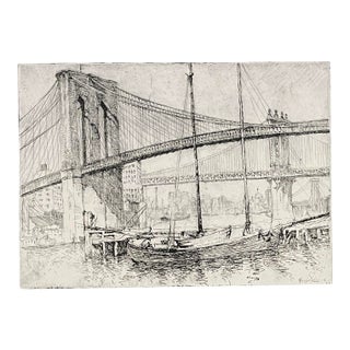 1916 William Meyerowitz Brooklyn Bridge Etching For Sale