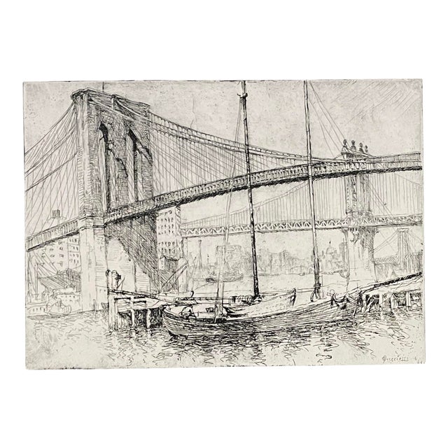 1916 William Meyerowitz Brooklyn Bridge Etching For Sale