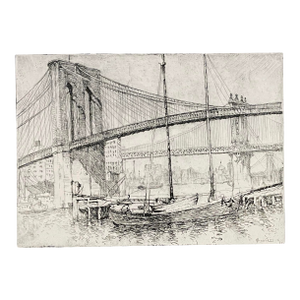 1916 William Meyerowitz Brooklyn Bridge Etching