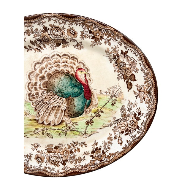 Clarice Cliff Vintage Clarice Cliff Royal Staffordshire Turkey Platter With Brown Transferware – English Country, Traditional For Sale - Image 4 of 12