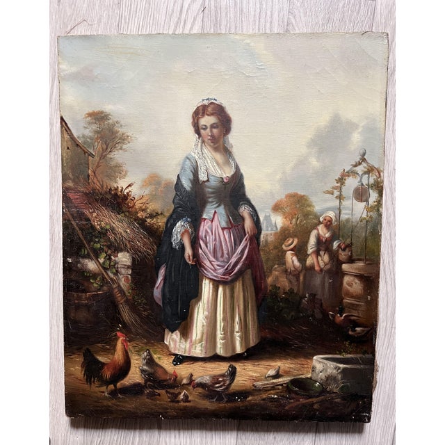 Pierre Jean Edmond Castan, Portrait of Woman & Farmer, 19th Century, Oil on Canvas For Sale - Image 3 of 3