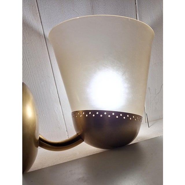 1970s Vintage German Wall Lamp with Brass Bracket and Matte Tinted Glass Shade, 1970s For Sale - Image 5 of 7
