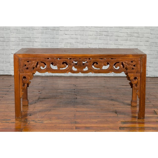 Early 20th Century Chinese Antique Low Side Table with Cloud-Carved Apron and Horsehoof Feet For Sale - Image 5 of 13