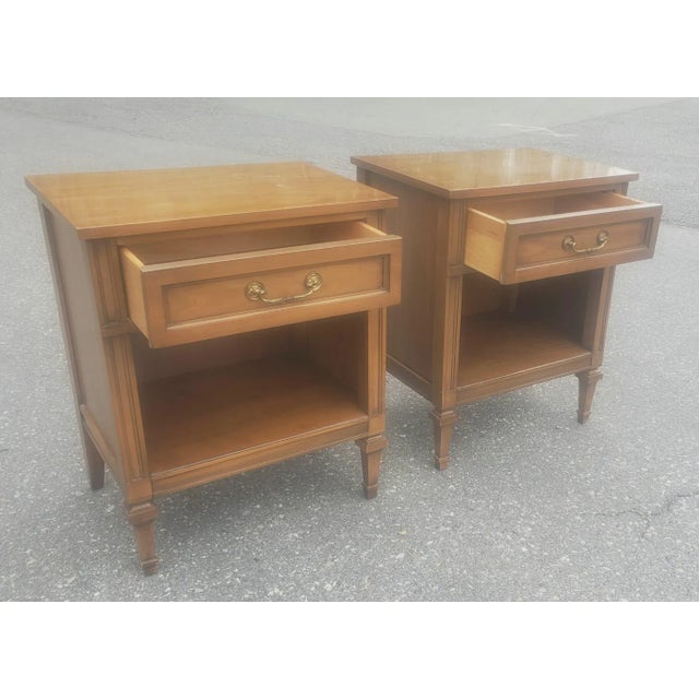 Wood Mid 20th Century Vintage Contemporary Louis XIV Nightstands Side End Tables a Pair For Sale - Image 7 of 12