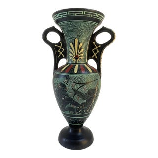 Vintage Neoclassical Black Greek Amphora Vase For Sale