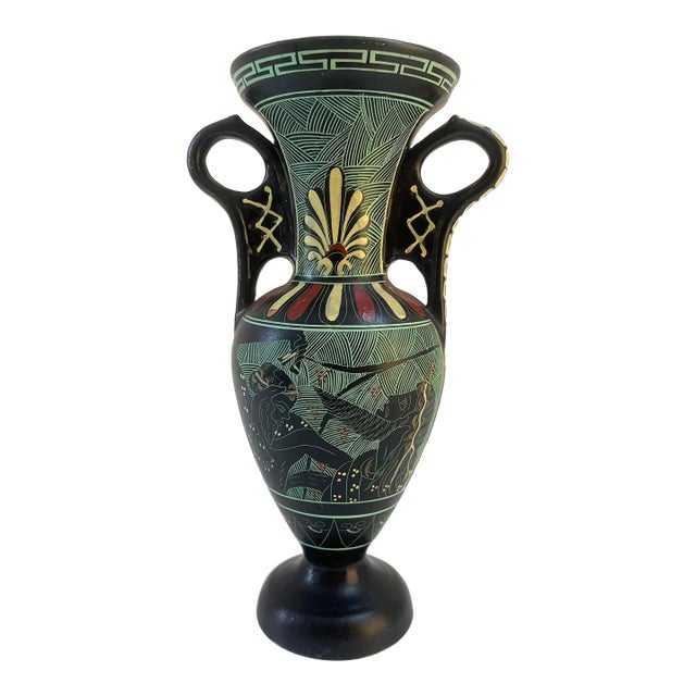 Vintage Neoclassical Black Greek Amphora Vase For Sale