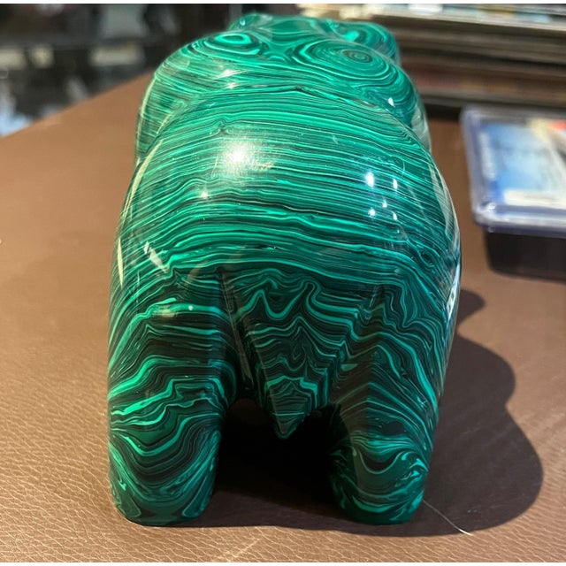 Malachite (From Congo) Bear Beautiful Malachite Bear Statue. Deep Green Colors. For Sale - Image 4 of 7