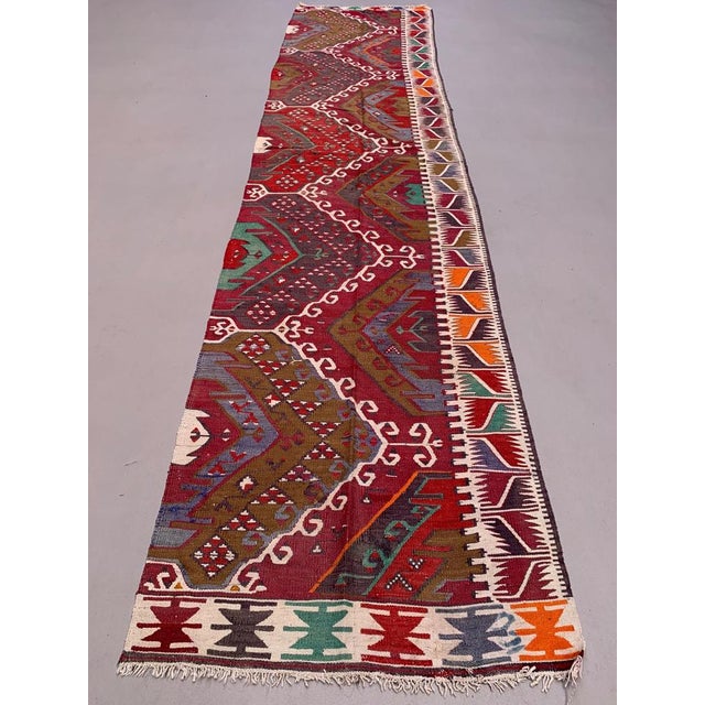 Textile Turkish Narrow Kilim Runner Rug For Sale - Image 7 of 7