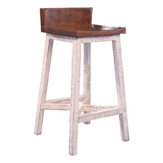 Granville Stationary Bar Stool - Rustic Brown/White - 30" High For Sale