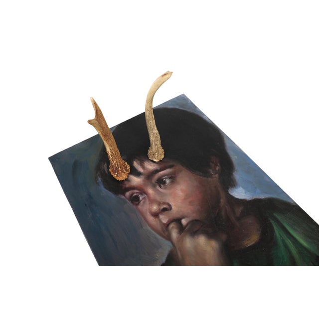 1960's Original Portrait of a Little Boy Altered With Antlers For Sale - Image 4 of 10