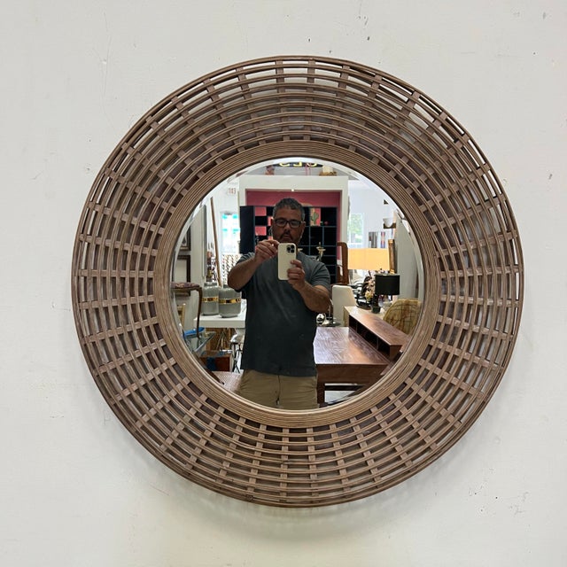 Mid-Century Modern Vintage Coastal Split Reed Mirror For Sale - Image 3 of 11