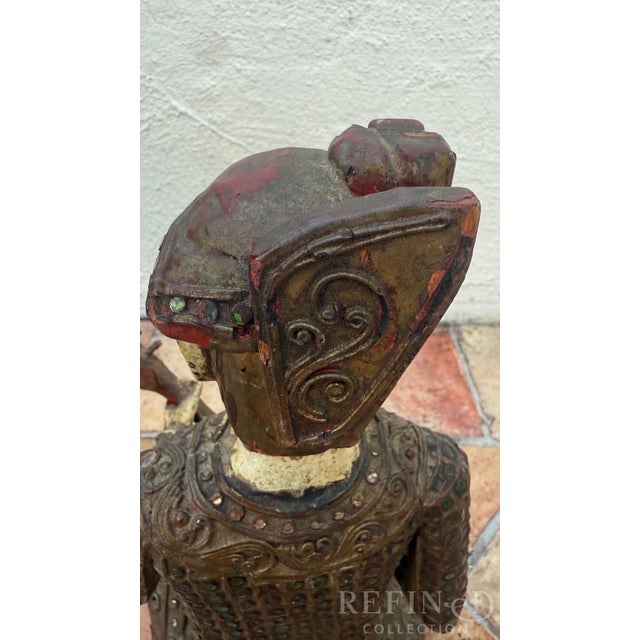 Hand-Carved Chinese Wooden Figural Sculpture of Seated Musician With String Instrument For Sale - Image 9 of 12