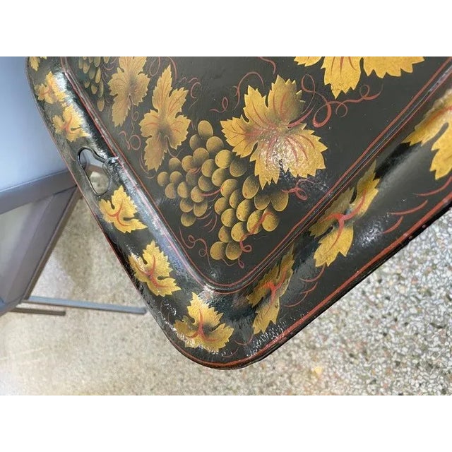 1890s-1930s Tole Ware Tray on Stand Cocktail Table For Sale - Image 10 of 12