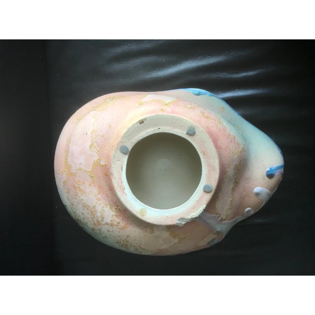 1970s 1970s Large Studio Bowl in Hues of Cream, Turquise Blue & Coral Watercolor For Sale - Image 5 of 6