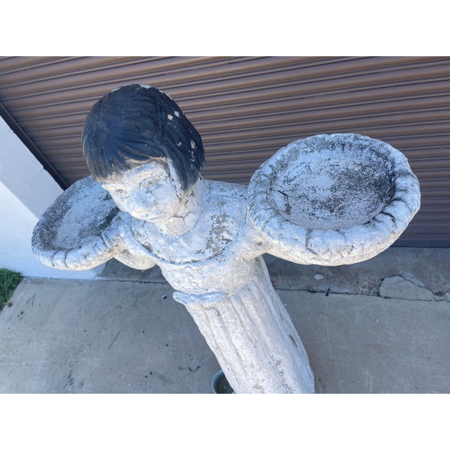 1920s 1940's Concrete "Bird Girl" (Peasant Girl) Bird Feeder 47" Tall From Augusta Georgia Estate For Sale - Image 5 of 13
