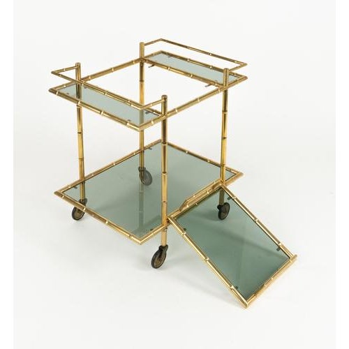 Mid-Century Serving Bar Cart in Brass and Glass in the style of Maison Baguès, Italy, 1960s For Sale - Image 15 of 16