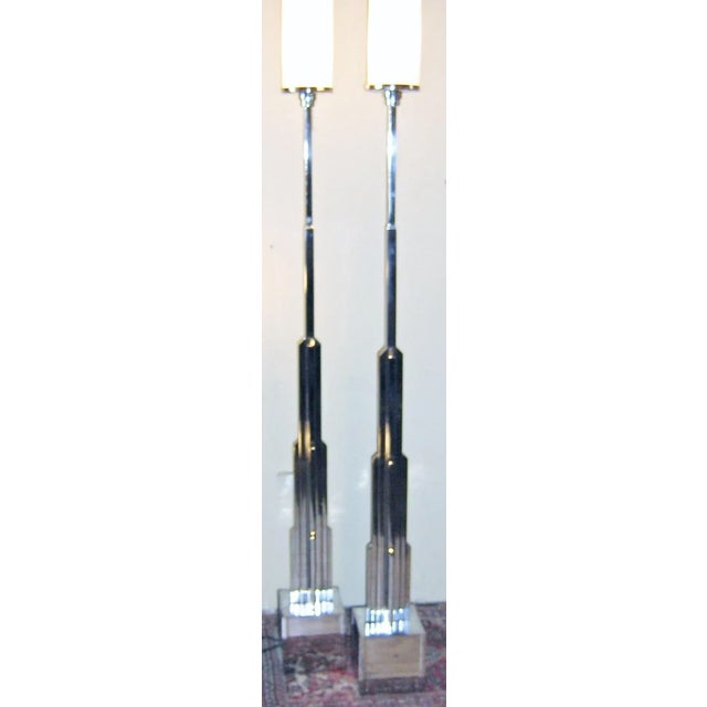 Pair of 1920s 7 Feet Tall! Jules Bouy Art Deco Skyscraper Floor Lamps For Sale - Image 4 of 12