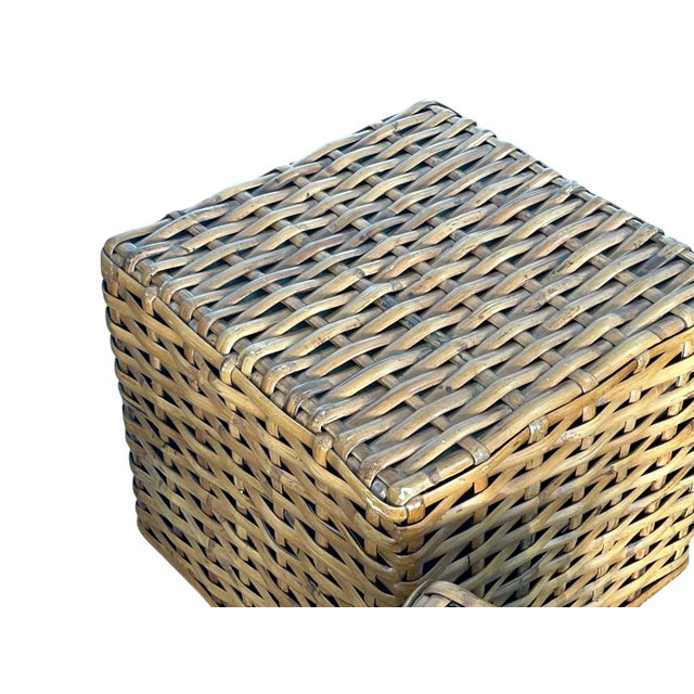 Vintage British Colonial Rattan Cube End Tables, Architectural Form | Pair For Sale - Image 9 of 12