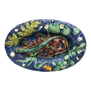 19th Century Majolica Palissy Lizard Wall Platter Thomas Sergent For Sale
