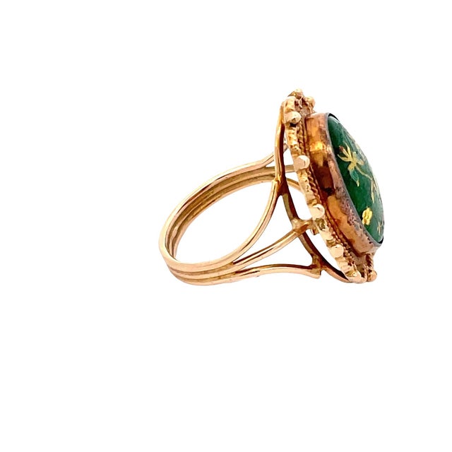 Vintage 14k Yellow Gold Floral Enamel Ring, Size 6.25 For Sale - Image 4 of 6