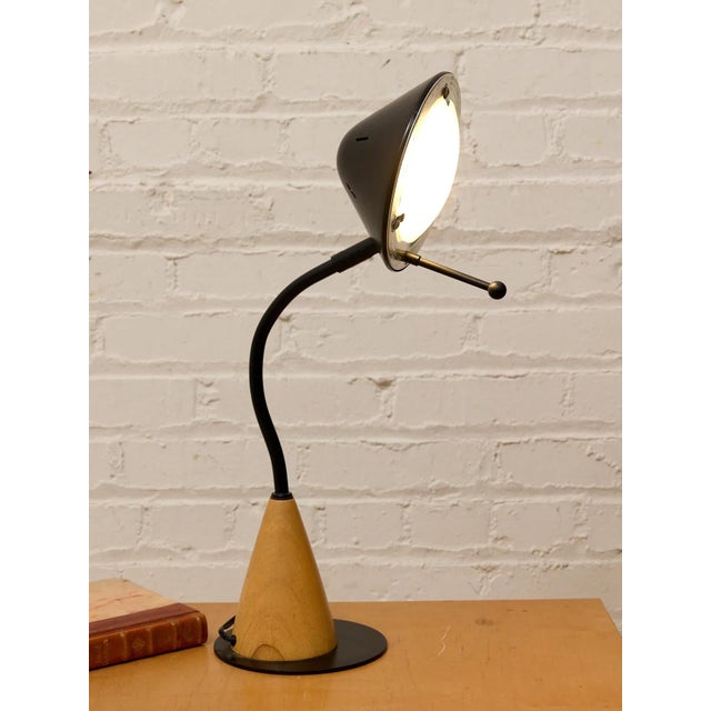 Mid-Century Modern Vintage Postmodern Black & Wood Cone Desk Lamp For Sale - Image 3 of 11