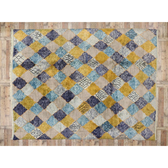 Gray Preppy Argyle Beni Mrirt Moroccan Rug - 10'03 X 13'03 For Sale - Image 8 of 9