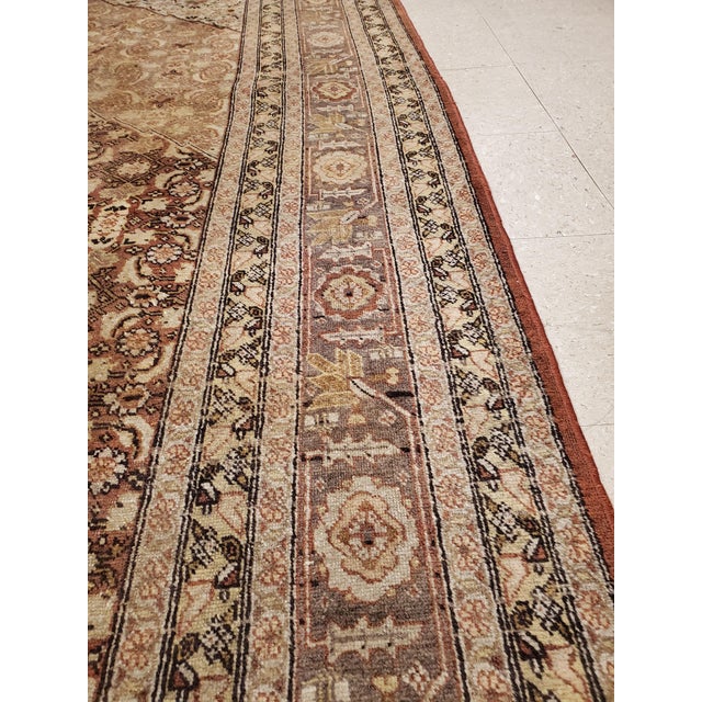 Brown Antique Tabriz Carpet, Handmade Persian Rug in Masculine Gold, Brown and Taupe For Sale - Image 8 of 17