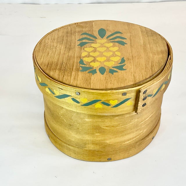 This is an Americana Folk Art Cheese Box. Crafted wrong Maple wood, the artist, C.B., initialed the bottom and placed the...