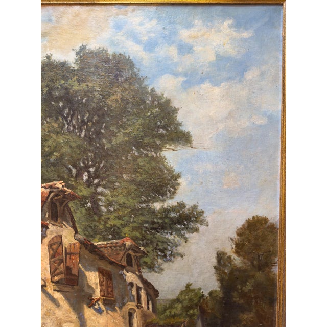 Large 19th-Century French Village Oil Painting by Jean-Georges Pasquet, After Dameron For Sale - Image 6 of 18