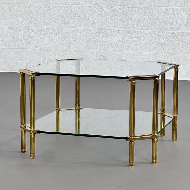 Coffee Table in Brass and Glass, 1970s For Sale - Image 3 of 9