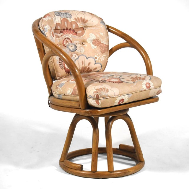 Contemporary Set of Six Brown Jordan Rattan Swivel Armchairs For Sale - Image 3 of 12