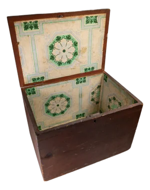 19th Century American Primitive Country Red Storage Box With Wallpaper Interior