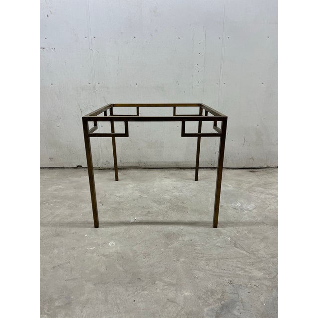 Metal Hollywood Regency Greek Key Square Dining or Game Table Geometric Brass Base For Sale - Image 7 of 8