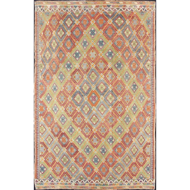 Mid 20th Century Geometric Diamond Vintage Turkish Kilim Rug, Bright and Colorful For Sale - Image 13 of 13