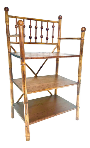 19th Century English Burnt Bamboo Etagere Bookcase