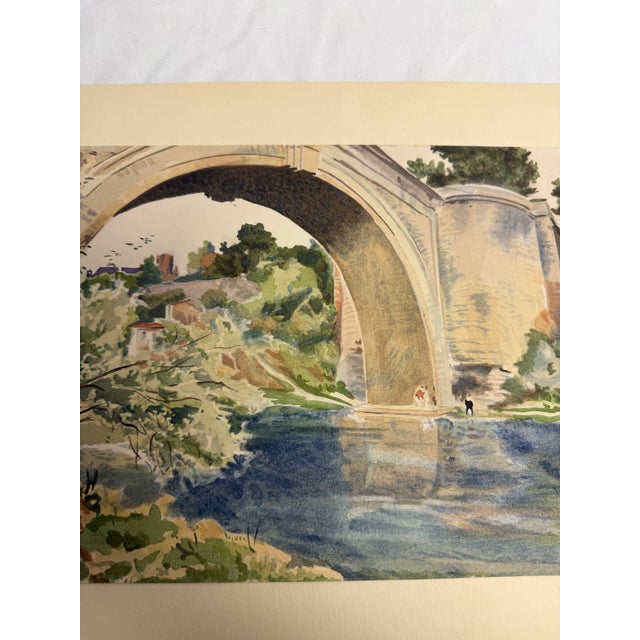 Antique 1924 replica watercolors of old bridges of France. From a portfolio, number 633 of 1,000. From the original...