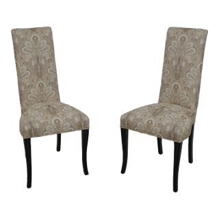 Pair Modern Decorator Narrow Back Upholstered Side Chairs For Sale