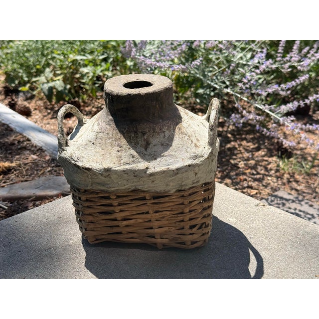 Vintage Artisanal Chinese Clay Vessel, Jar, Encased in a Basket Made of Woven Shanxi Willow For Sale - Image 9 of 12
