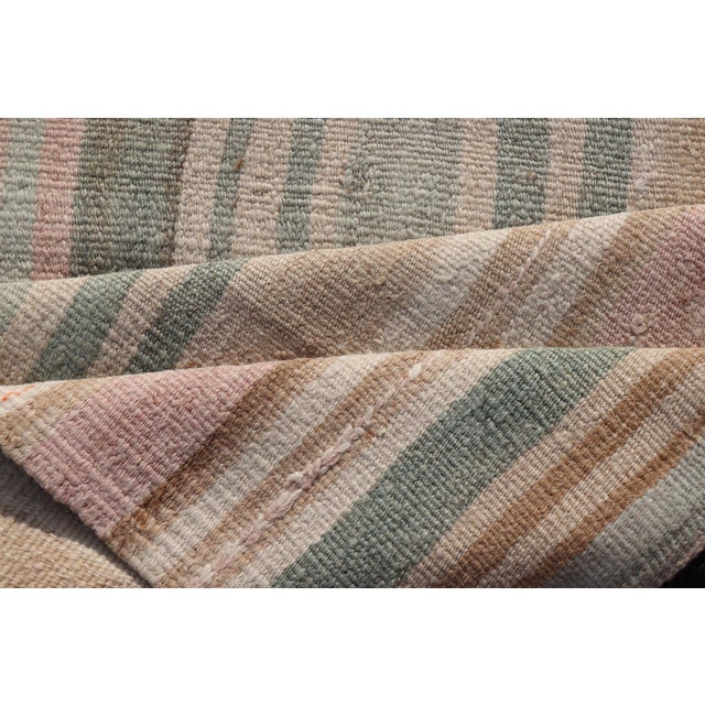 Vintage Turkish Kilim With Vertical Stripes in Sage Green, Sand, and Faded Rose For Sale - Image 10 of 11