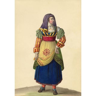 Michela De Vito, Costume of Masciuni, Province of Abruzzo in the Kingdom of Naples, 1800s, Watercolour For Sale