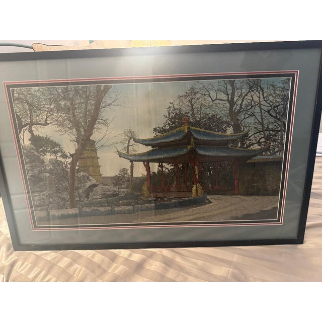 This well framed with 2 levels of mating to match the silk-embroidered tapestry hand-colored silk print depicting a...