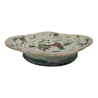 Antique 19th Century Qing Famille Rose Tazza Bowl/ Footed Dish Flowers Figures Tongzhi For Sale