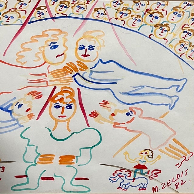 Malcah Zeldis, Malcah Zeldis Folk Art Gouache Painting Outsider Circus Trapeze Artist Acrobats, 1982 For Sale In Miami - Image 6 of 7