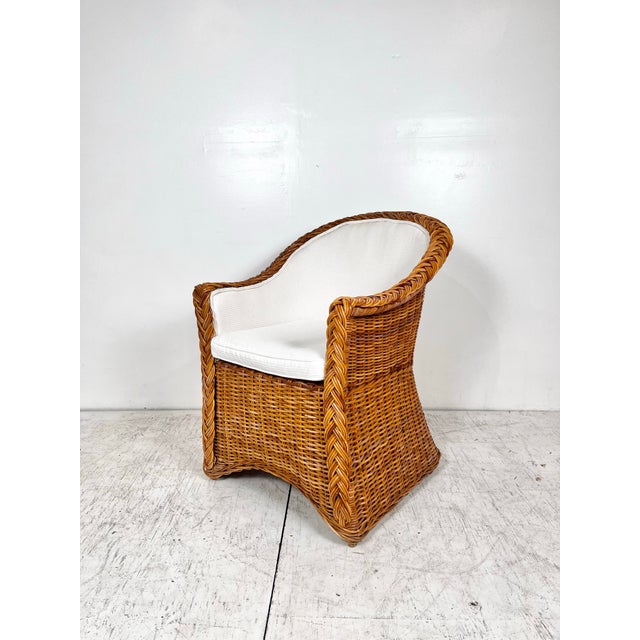 Boho Chic Vintage Wicker Works Style Arm Chair For Sale - Image 3 of 8