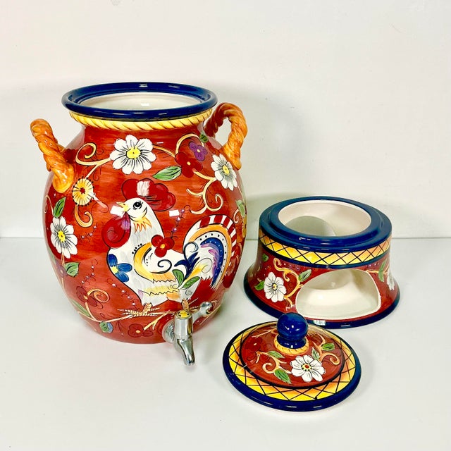 1980s Vintage Mediterranean Italian Style Boho Chic Ceramic Beverage Dispenser & Heating Base - 3 Piece Set. For Sale - Image 12 of 12