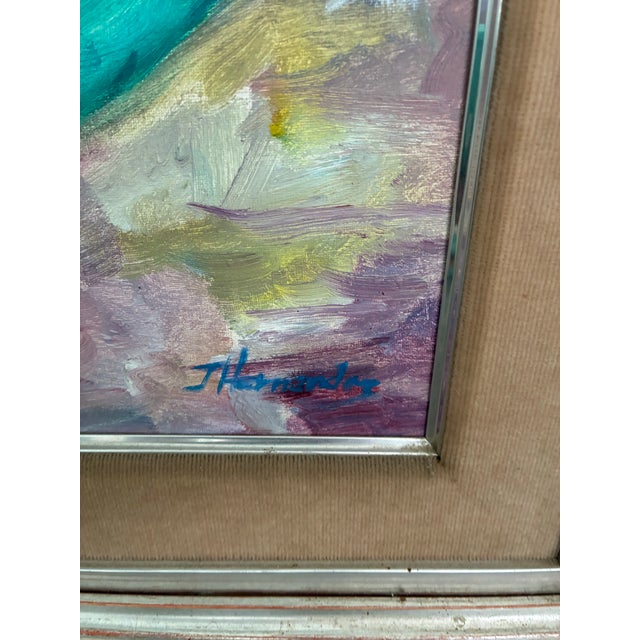 Royal Blue Mid-Century Figural Oil Painting by Jim Hernandez – Barcelona, 1979 For Sale - Image 8 of 11